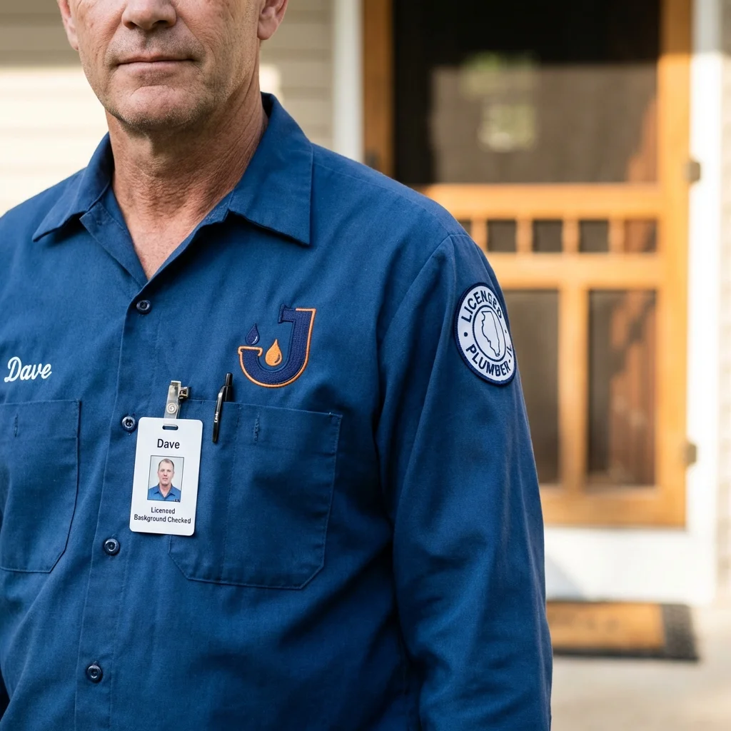 Licensed plumber showing ID badge in Jonesborough, TN