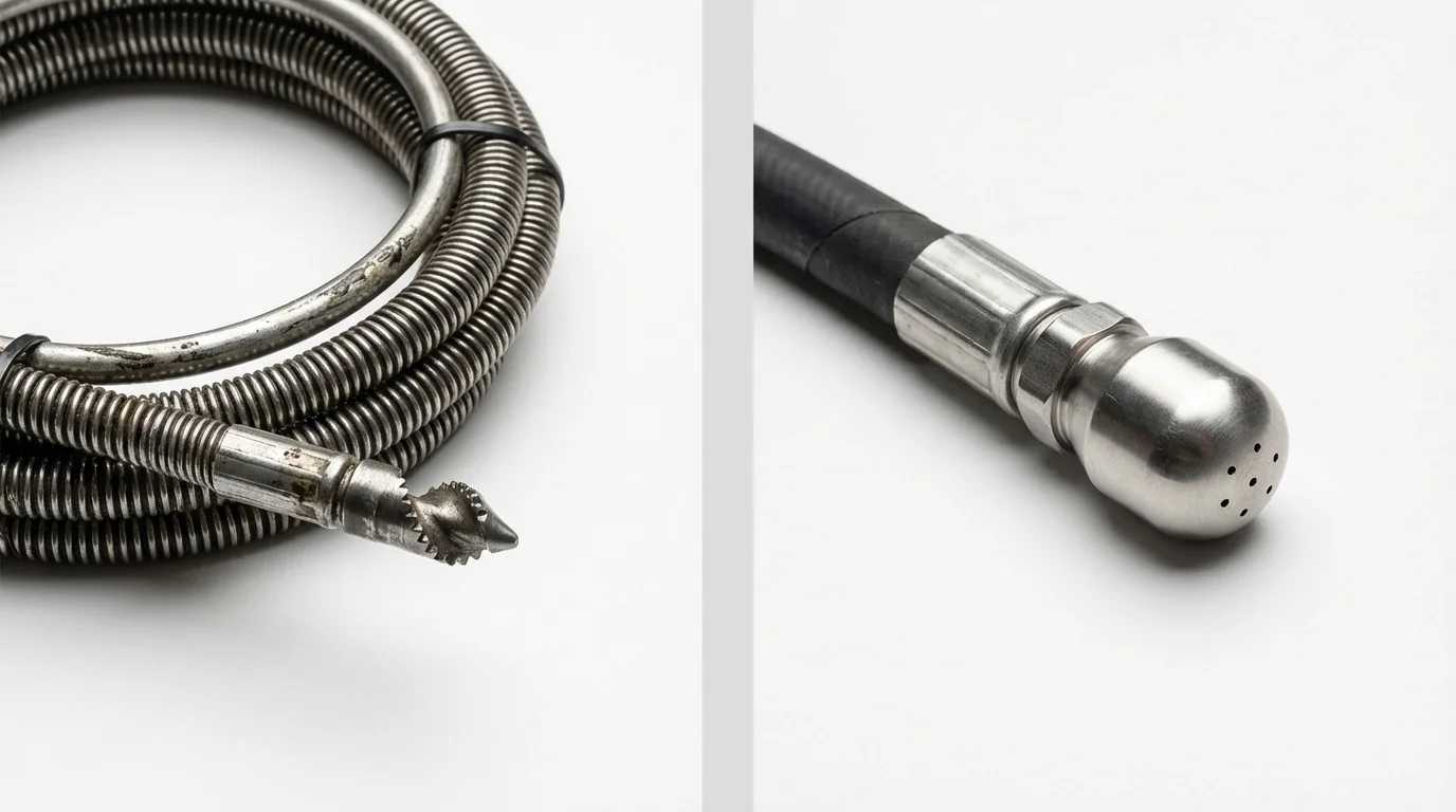 Drain snake cable and hydro jetting nozzle used for drain cleaning in Jonesborough, TN
