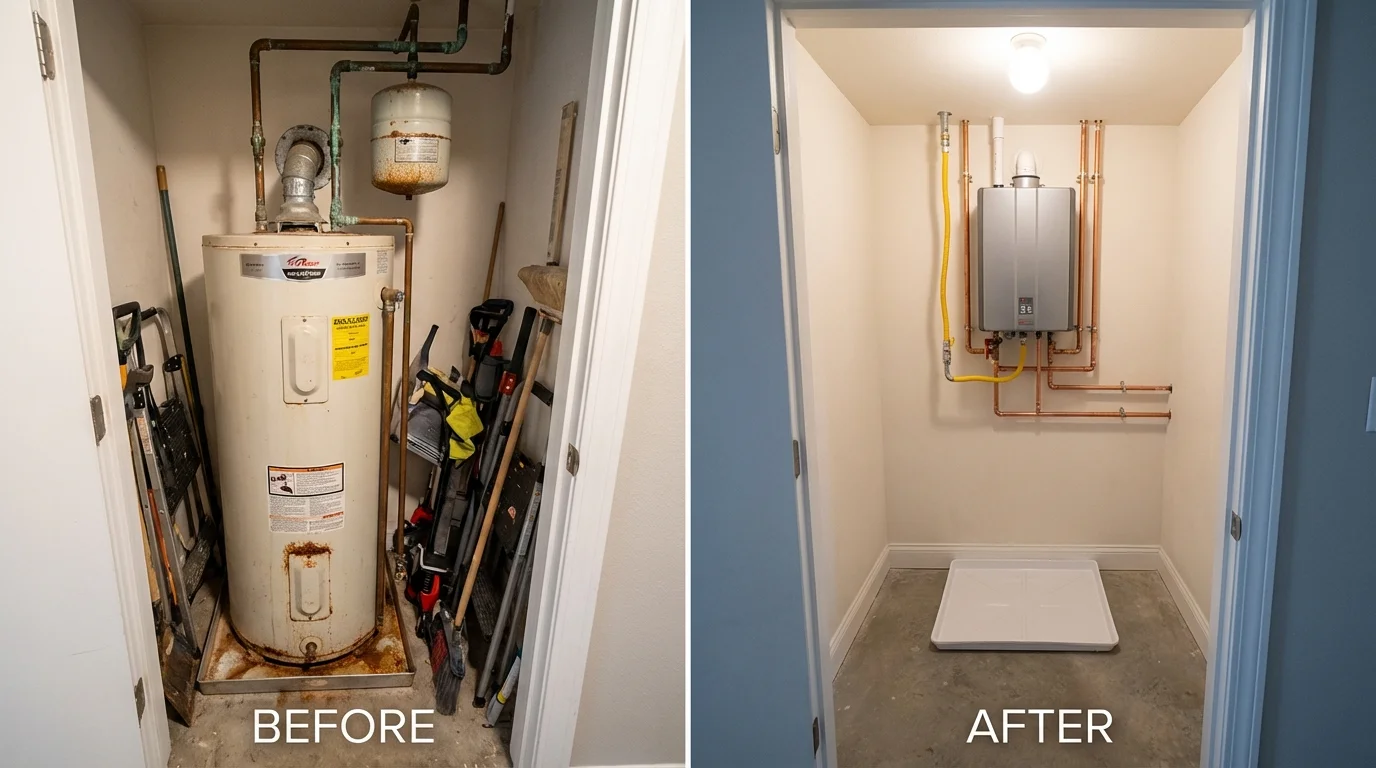 Tank water heater versus wall-mounted tankless unit comparison for Jonesborough, TN homeowners