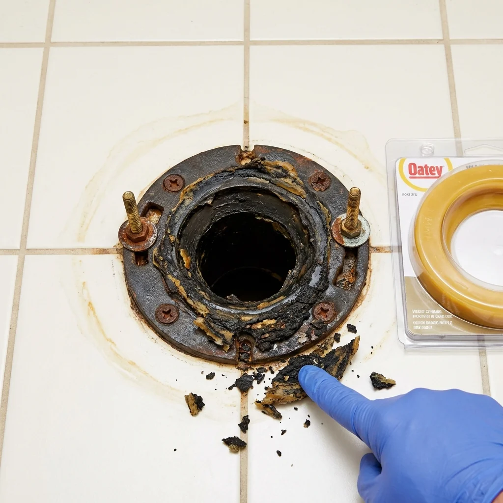 Failed wax ring showing water seepage at the base of a toilet in a Jonesborough, TN home