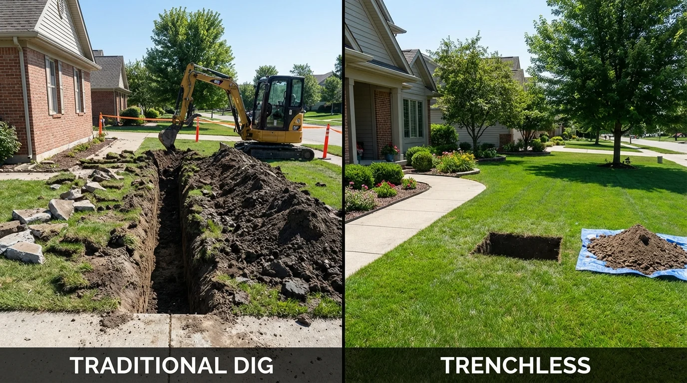 Trenchless sewer repair with minimal yard damage versus traditional excavation in Jonesborough, TN